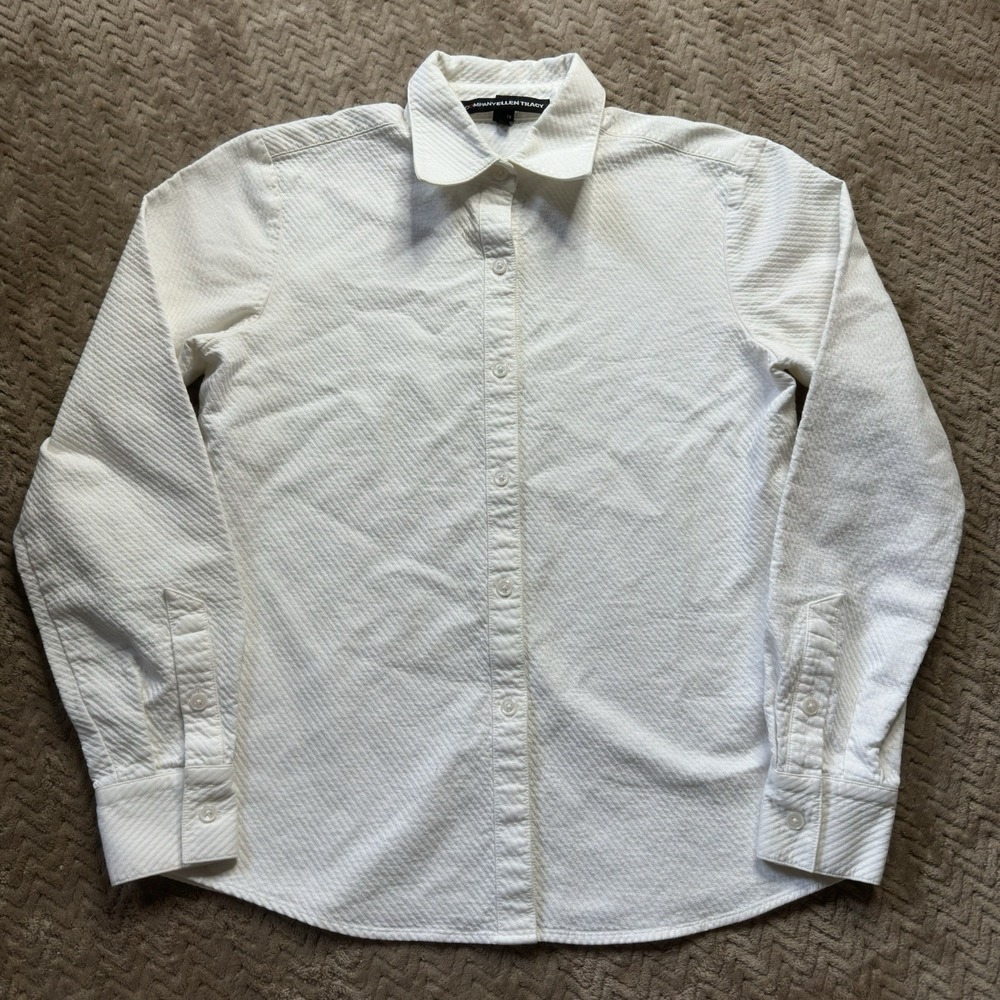 Ellen Tracy Women's White Button Down Shirt Size 4 100% Cotton Thick Fabric